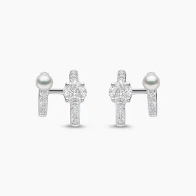 Baby Glitz 18K Gold Akoya Pearl and Multi-Cut Diamond Hoop Earrings