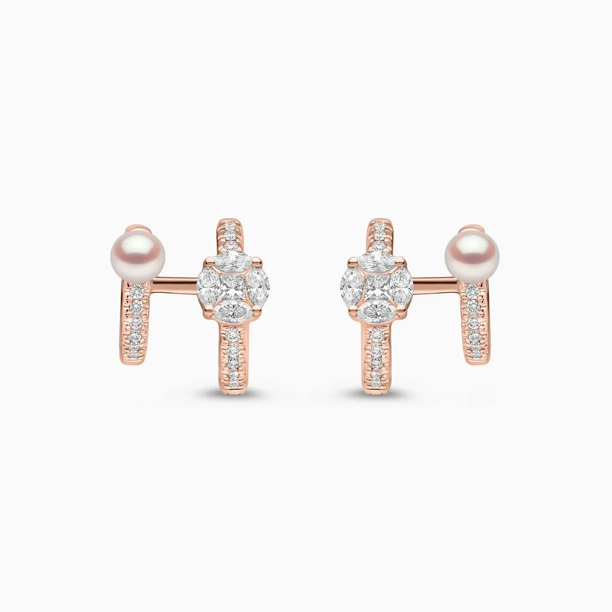 Baby Glitz 18K Gold Akoya Pearl and Multi-Cut Diamond Hoop Earrings