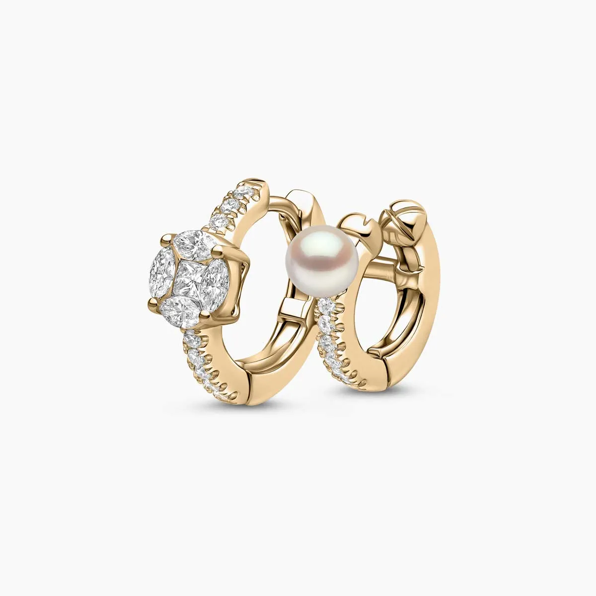 Baby Glitz 18K Gold Akoya Pearl and Multi-Cut Diamond Hoop Earrings