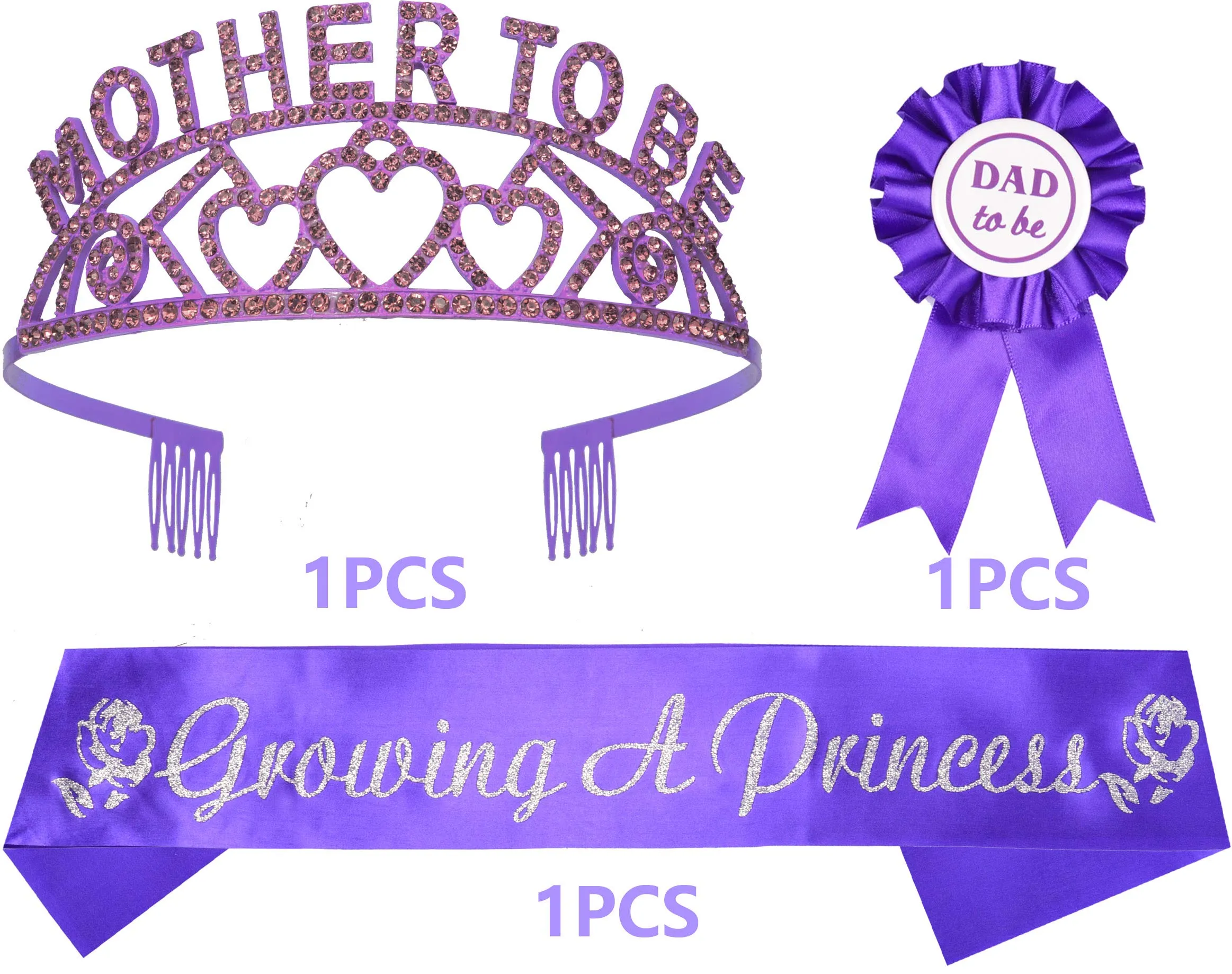 Baby Shower Decorations for Girl, Mommy To Be Tiara Crown Purple, Growing A Princess Sash