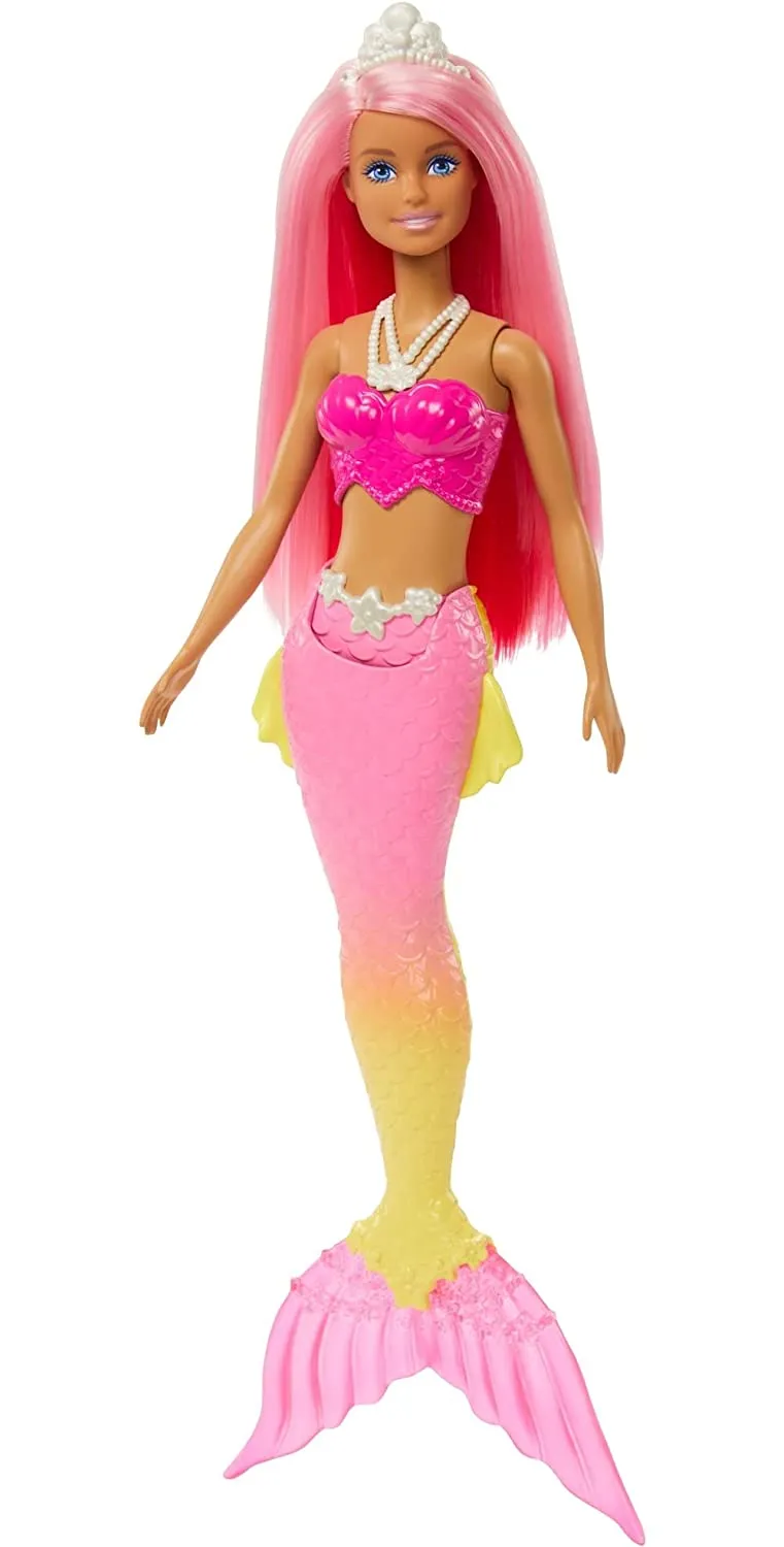 Barbie Dreamtopia Mermaid Doll (Pink Hair) with Pink & Yellow Ombre Mermaid Tail and Tiara, Toy for Kids Ages 3 Yrs & Up