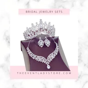 Baroque Crystal Water Drop Bridal Rhinestone Jewelry Set Tiara-Crown Necklace-Earrings for Bride-Wedding Jewelry Set