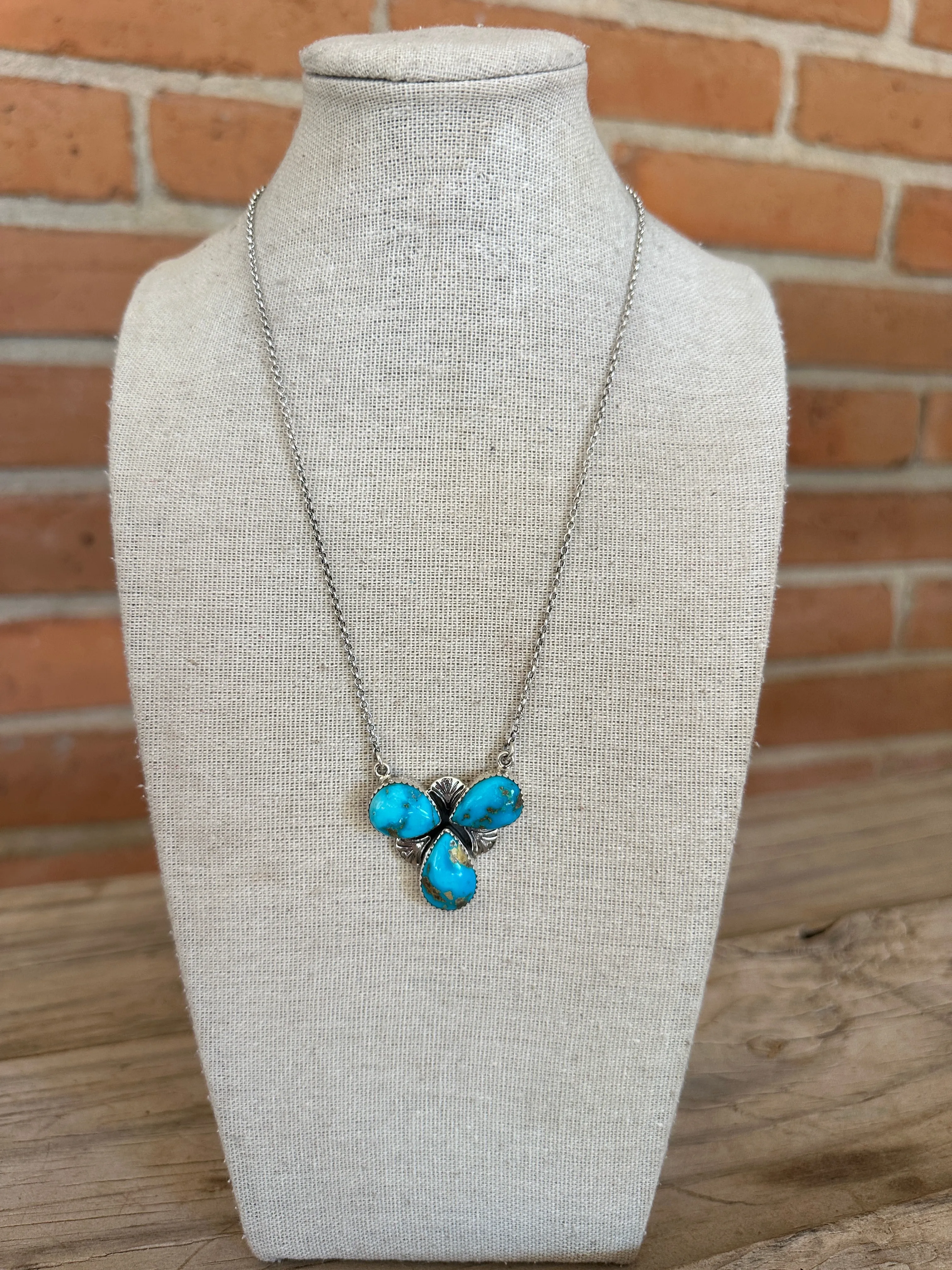 Beautiful Handmade Sterling Silver & 3 Stone Sonoran Mountain Turquoise Necklace