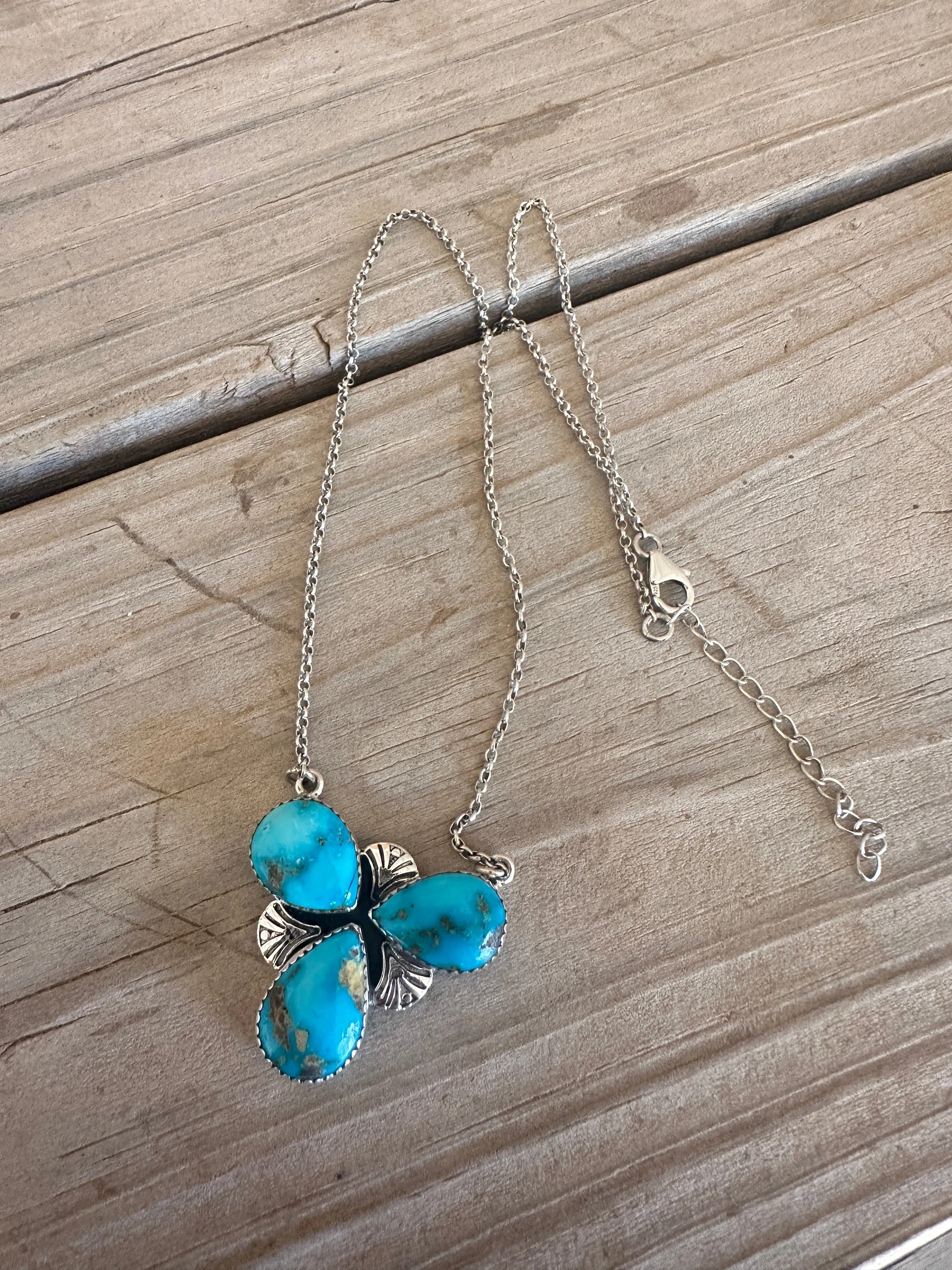 Beautiful Handmade Sterling Silver & 3 Stone Sonoran Mountain Turquoise Necklace