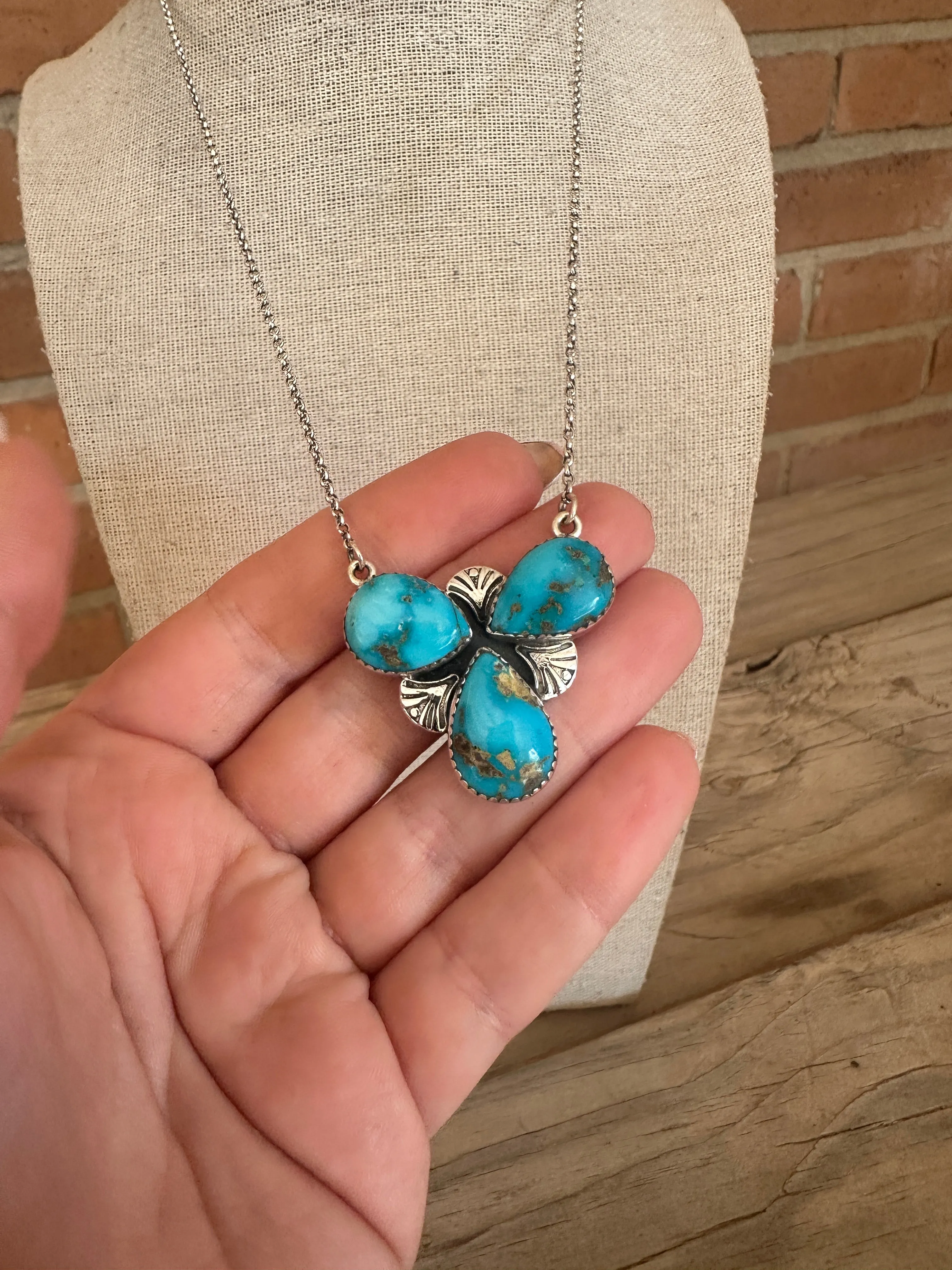 Beautiful Handmade Sterling Silver & 3 Stone Sonoran Mountain Turquoise Necklace