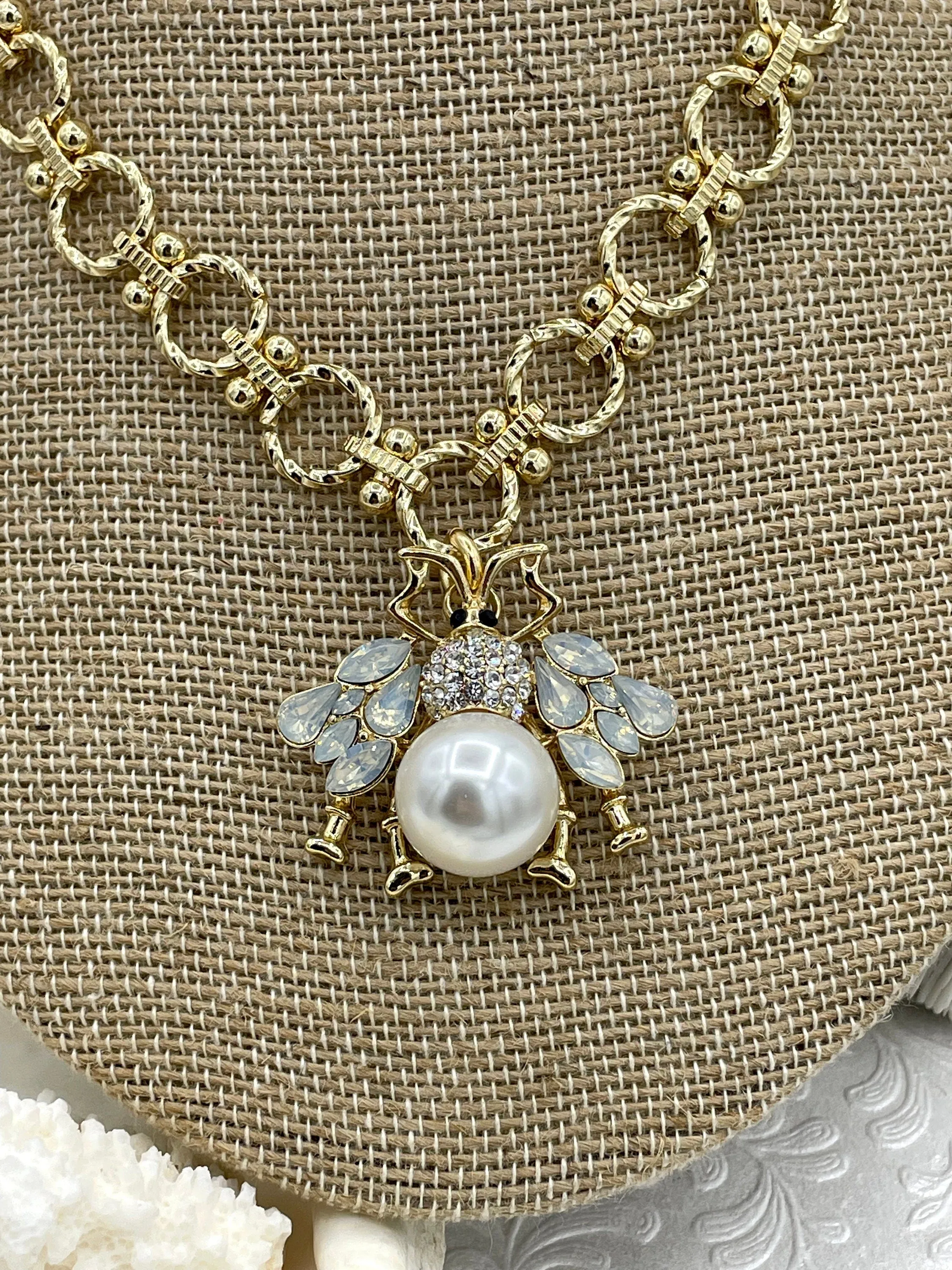 Bee Pearl Charm Pendant CZ Micro Pave, French Bee Charm, CZ and Pearl Bee, Bee Charm, Pearl CZ Bee Pendant, 3 Finishes Fast Ship
