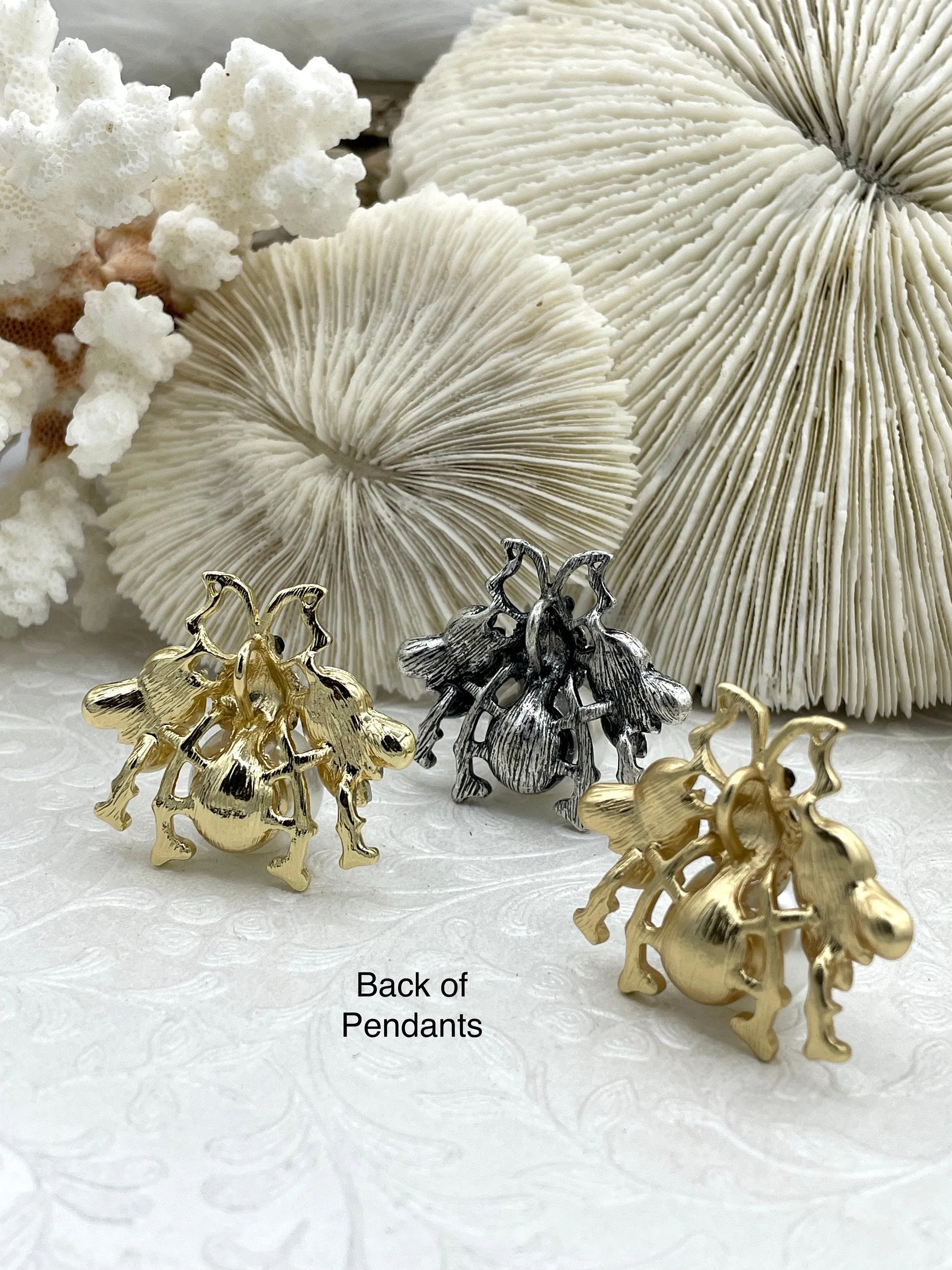 Bee Pearl Charm Pendant CZ Micro Pave, French Bee Charm, CZ and Pearl Bee, Bee Charm, Pearl CZ Bee Pendant, 3 Finishes Fast Ship