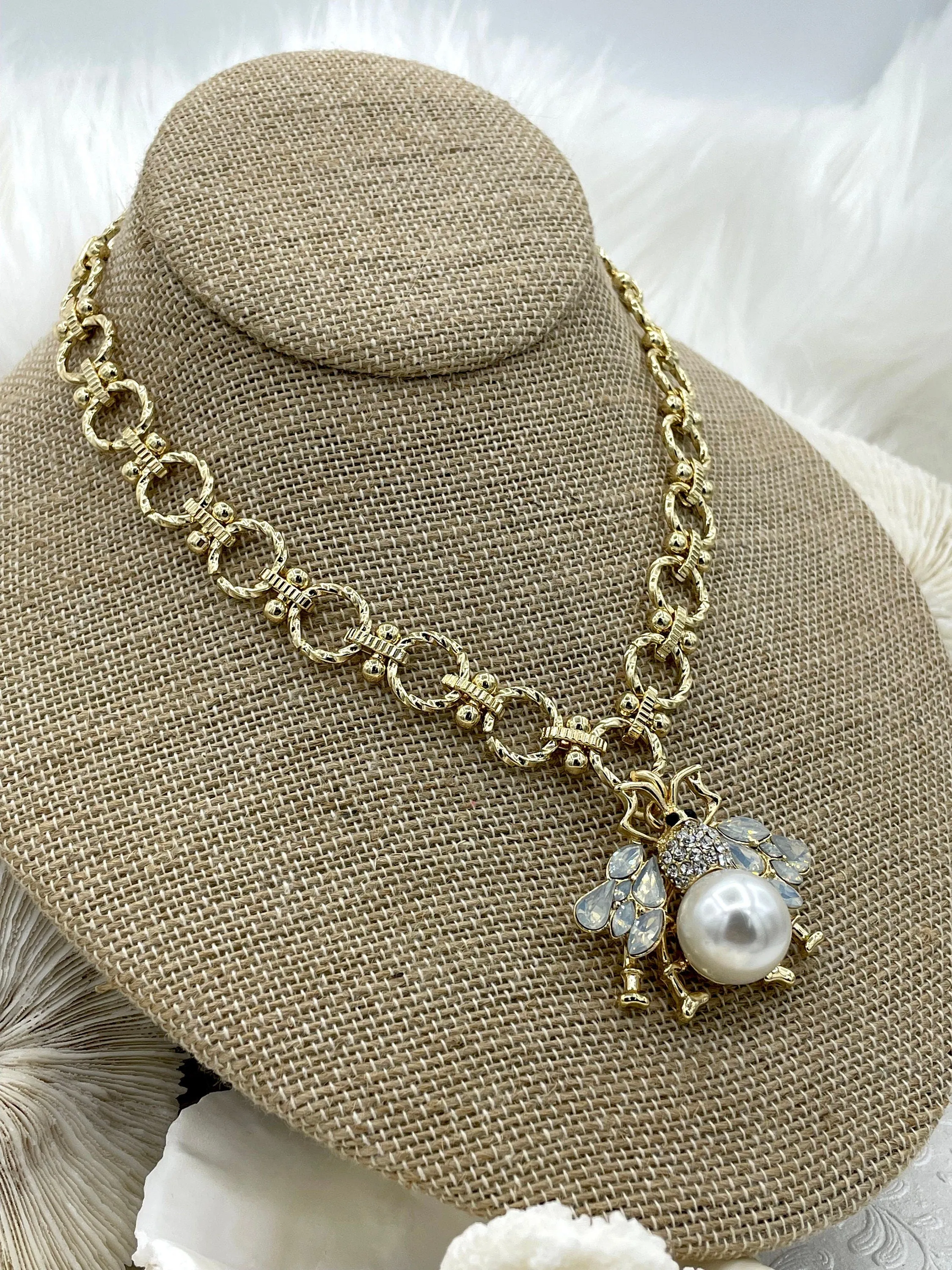 Bee Pearl Charm Pendant CZ Micro Pave, French Bee Charm, CZ and Pearl Bee, Bee Charm, Pearl CZ Bee Pendant, 3 Finishes Fast Ship