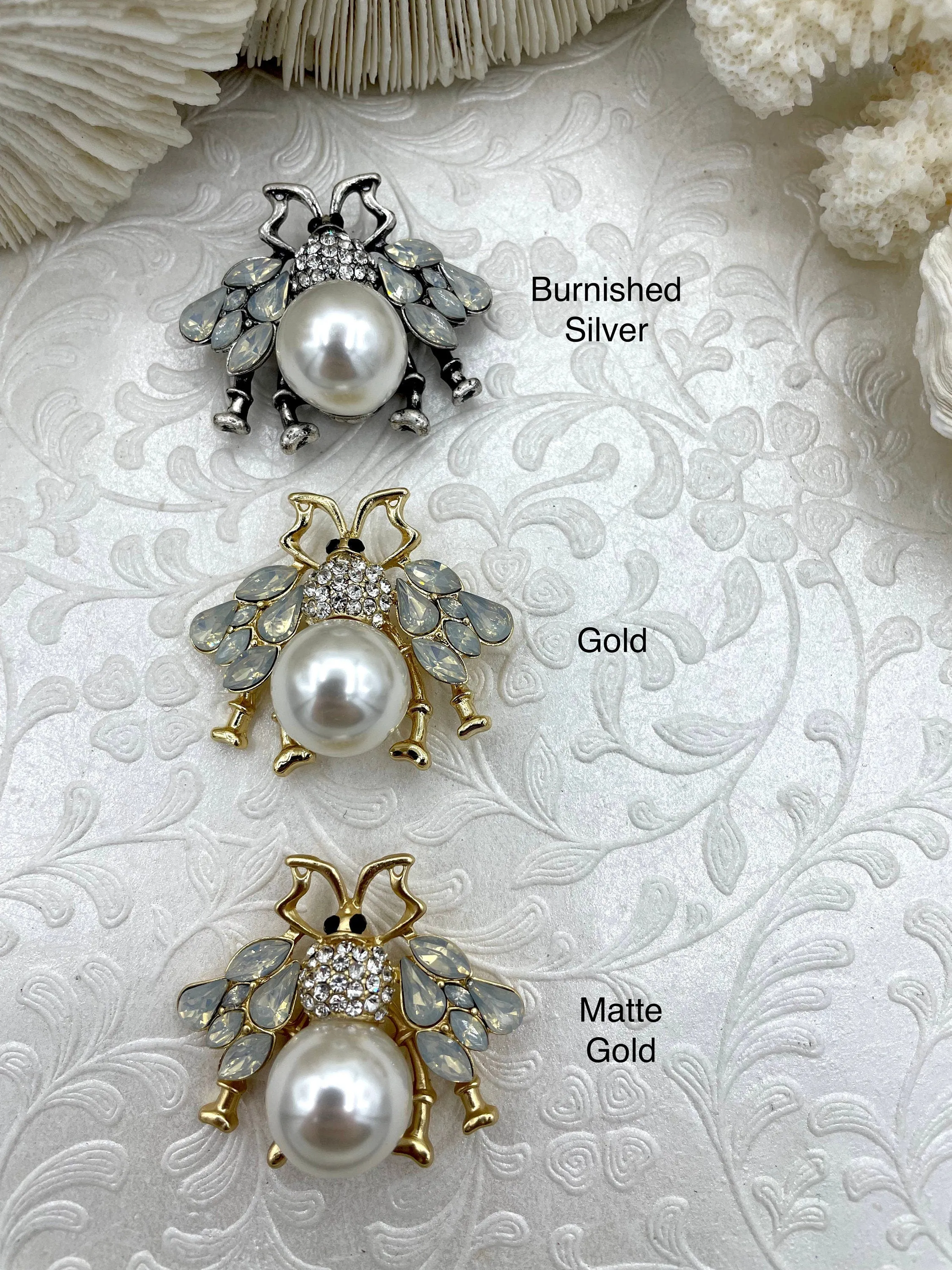 Bee Pearl Charm Pendant CZ Micro Pave, French Bee Charm, CZ and Pearl Bee, Bee Charm, Pearl CZ Bee Pendant, 3 Finishes Fast Ship