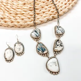 Betta Lee | Navajo Handmade Sterling Silver & White Buffalo Lariat Necklace   Matching Earrings