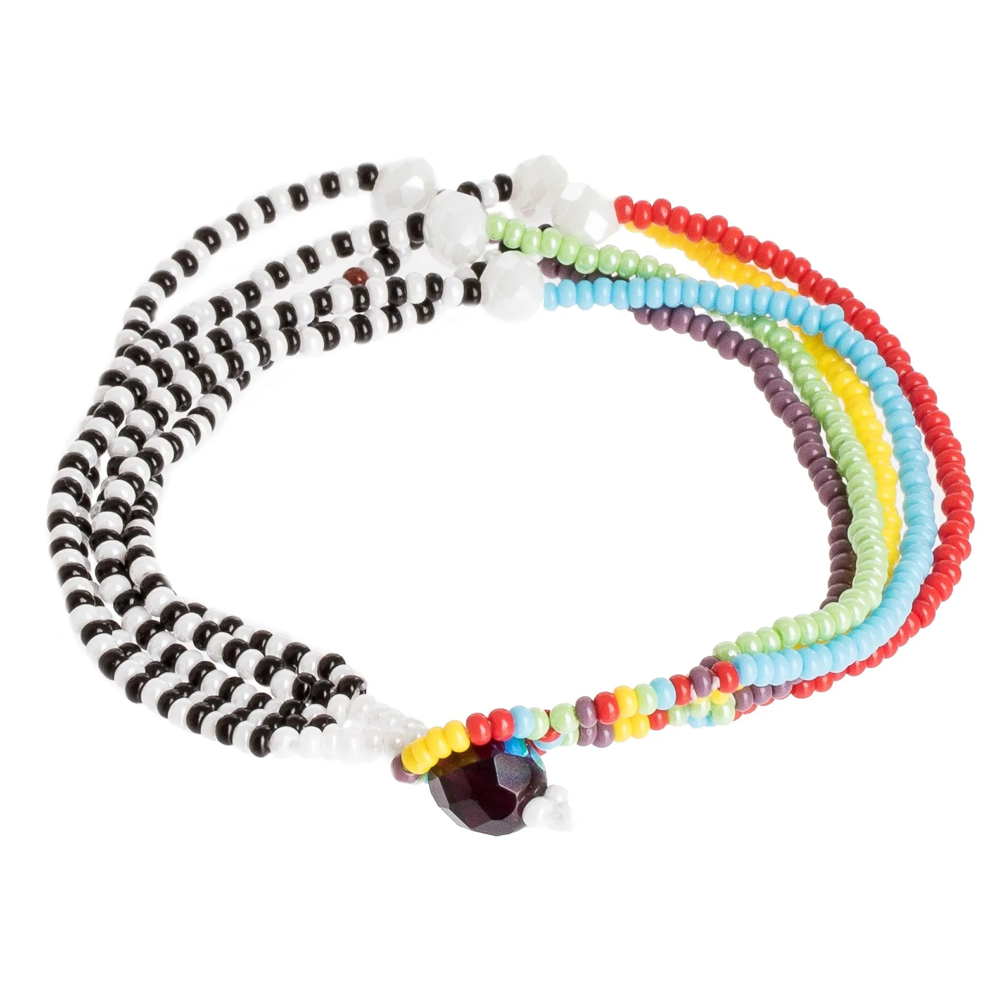 Black and White Multicolor Multiple Strand Bracelet - Rainbow Zebra | NOVICA