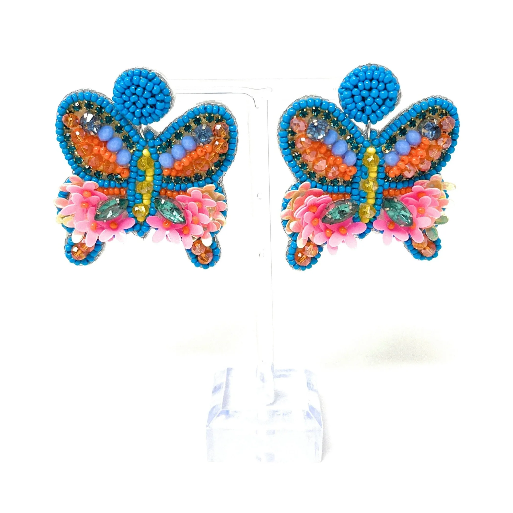 Blue Butterfly Beaded Earrings