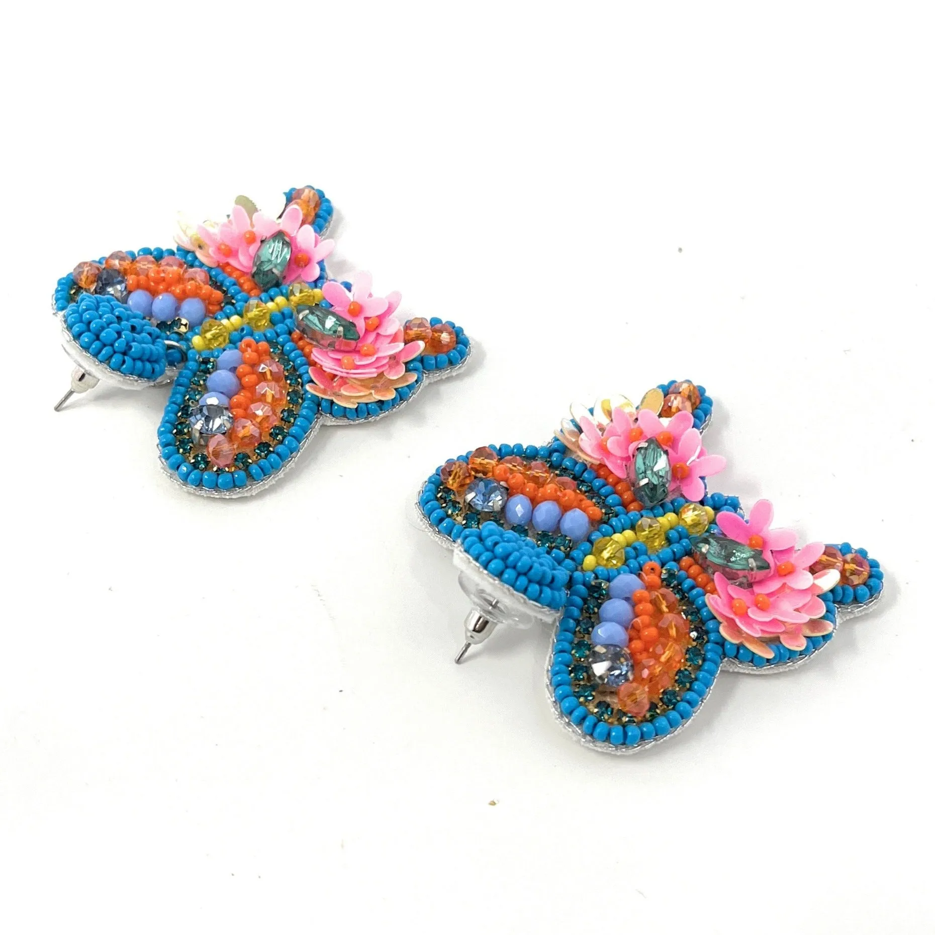 Blue Butterfly Beaded Earrings