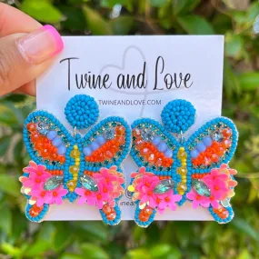 Blue Butterfly Beaded Earrings