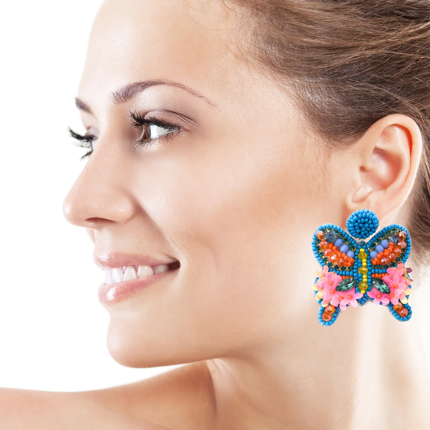 Blue Butterfly Beaded Earrings