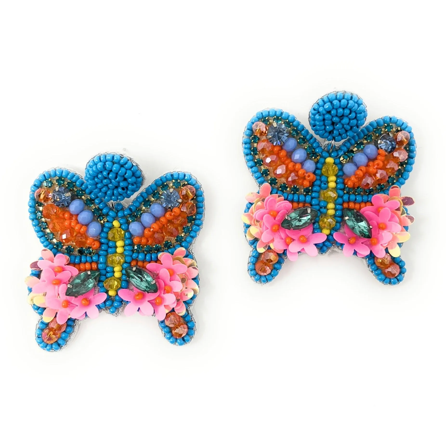 Blue Butterfly Beaded Earrings