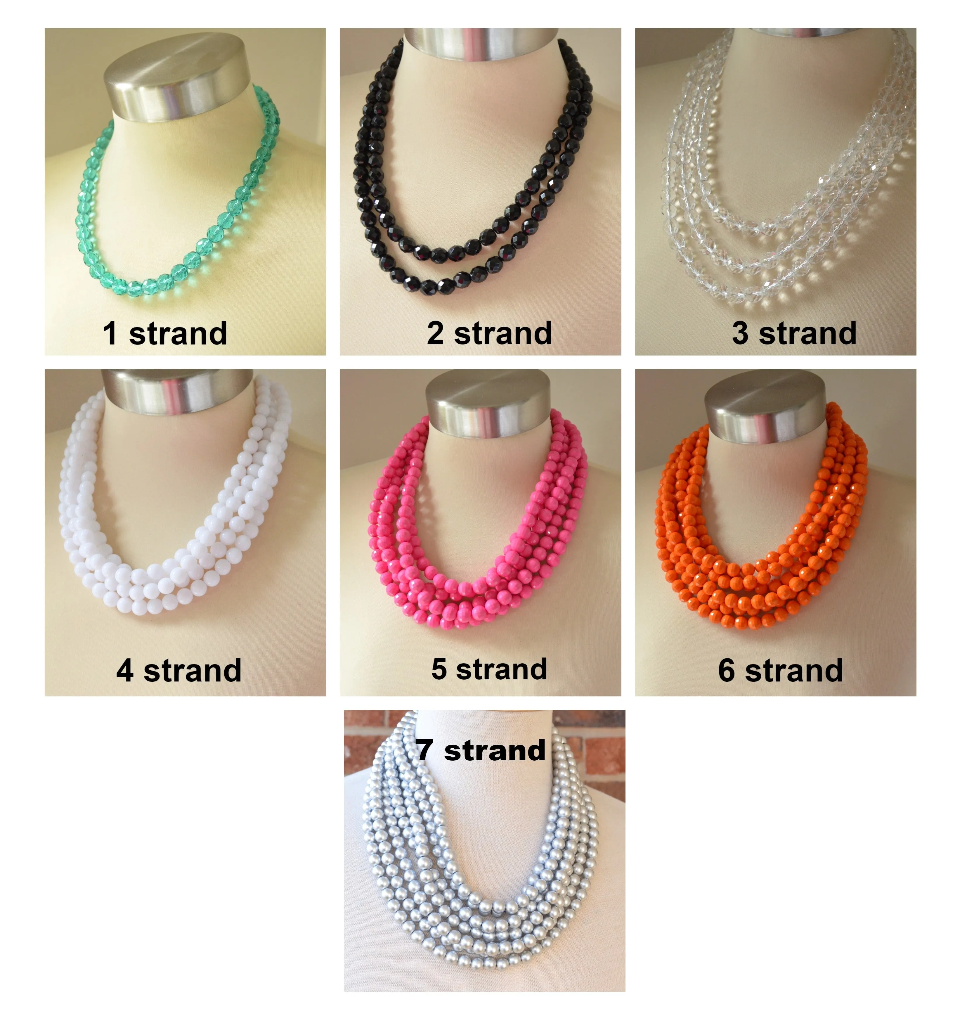Blue White Acrylic Lucite Bead Chunky Multi Strand Statement Necklace - Alana