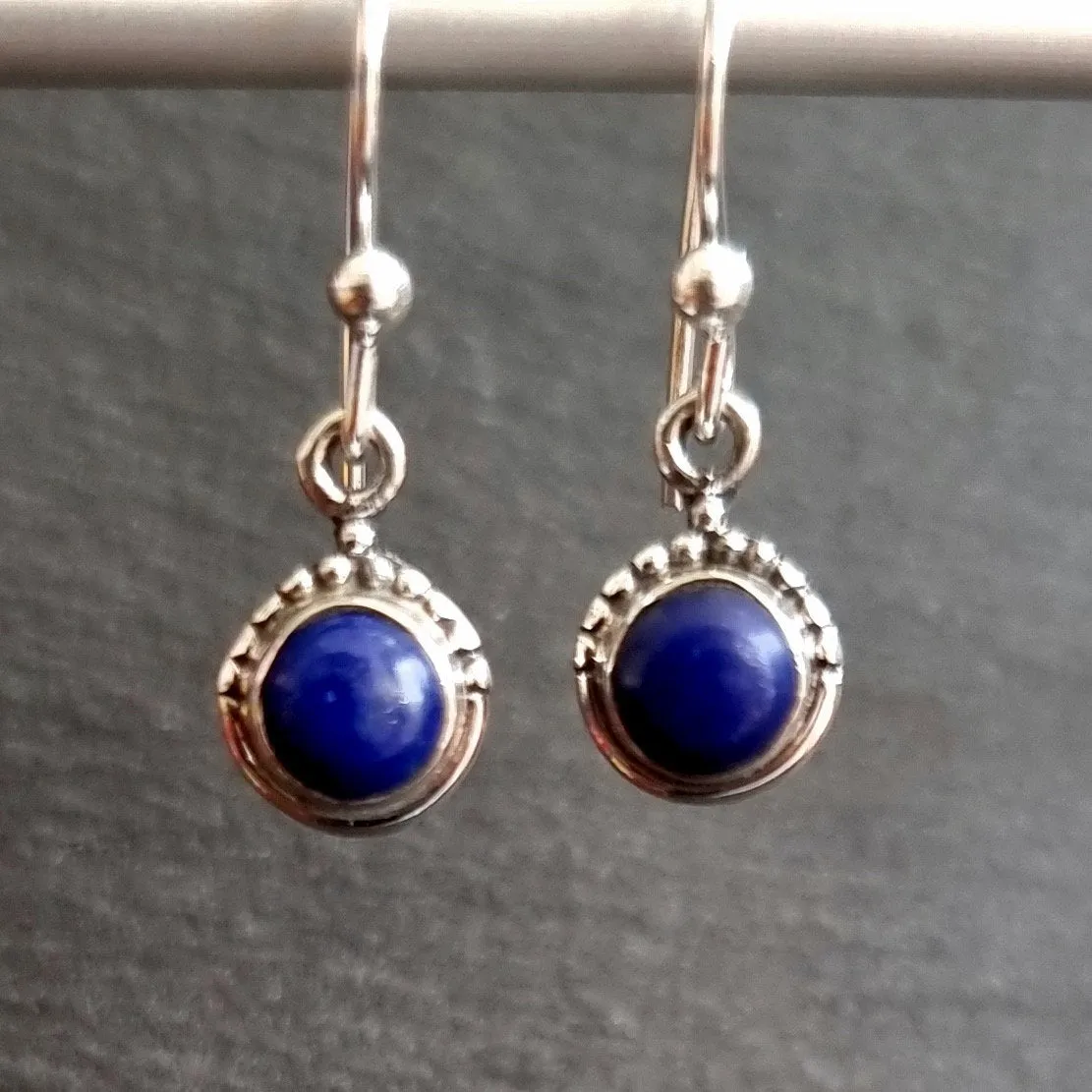 Boho Round 6mm Lapis Lazuli 925 Silver Earrings, E91LL