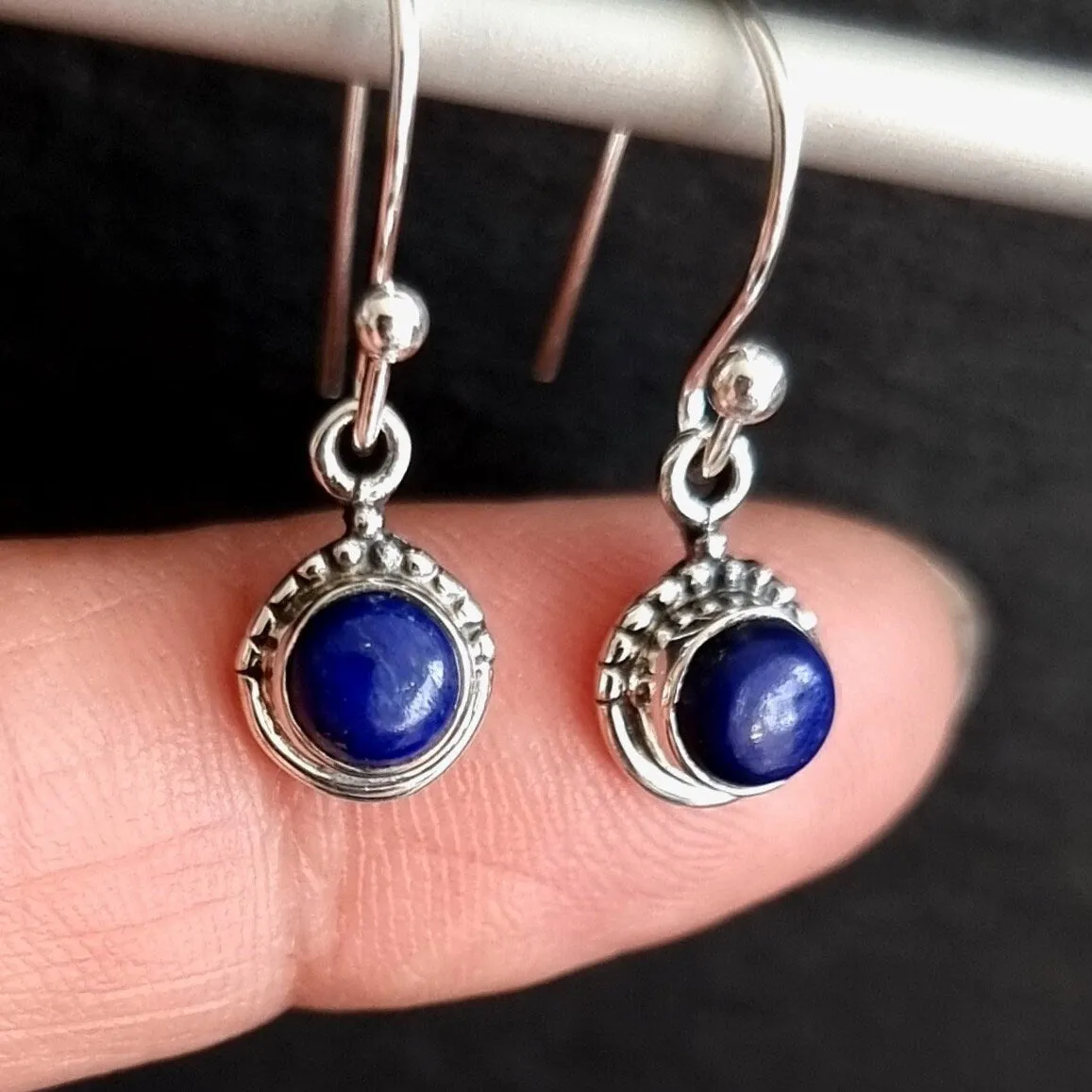 Boho Round 6mm Lapis Lazuli 925 Silver Earrings, E91LL