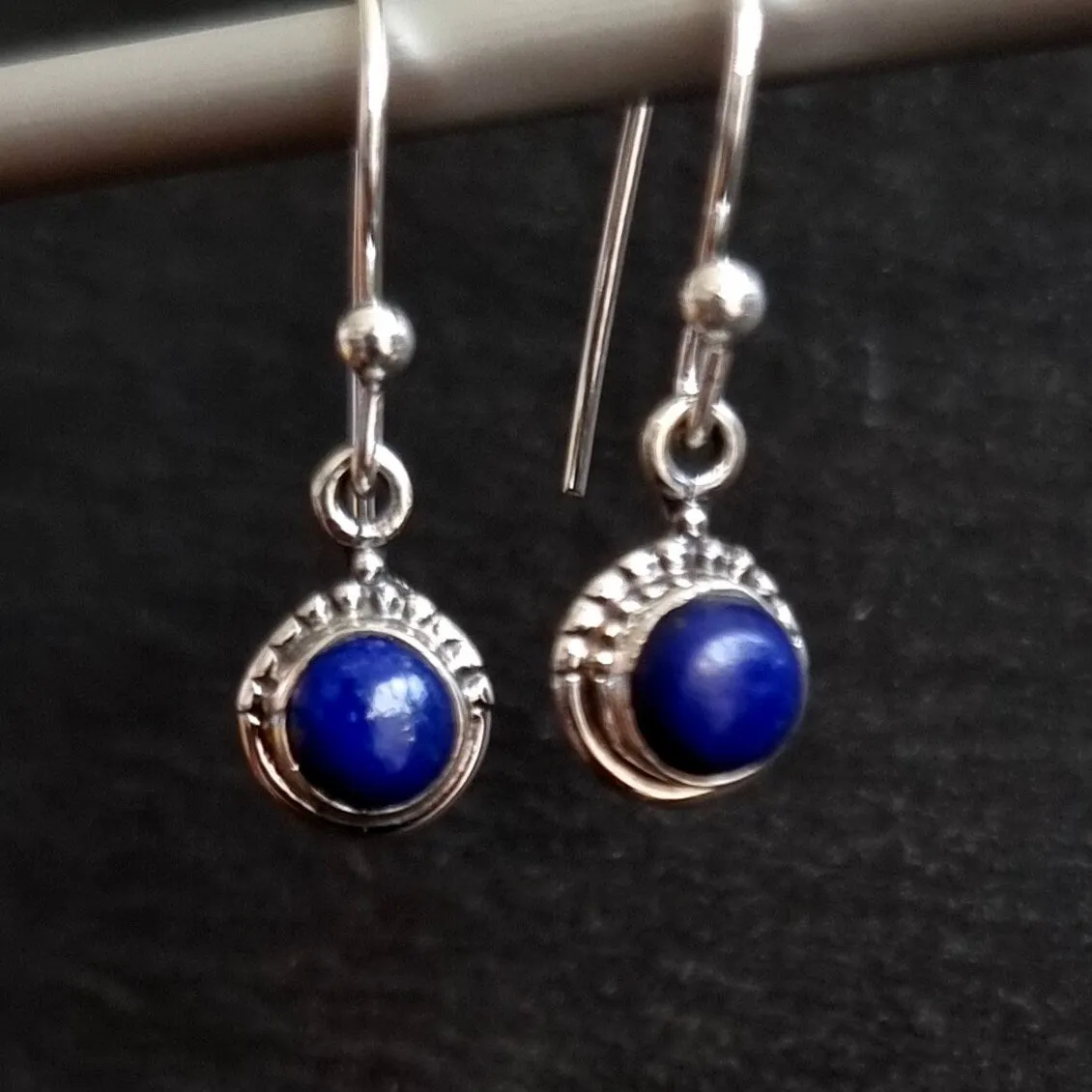 Boho Round 6mm Lapis Lazuli 925 Silver Earrings, E91LL
