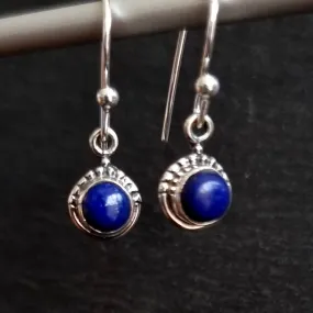 Boho Round 6mm Lapis Lazuli 925 Silver Earrings, E91LL