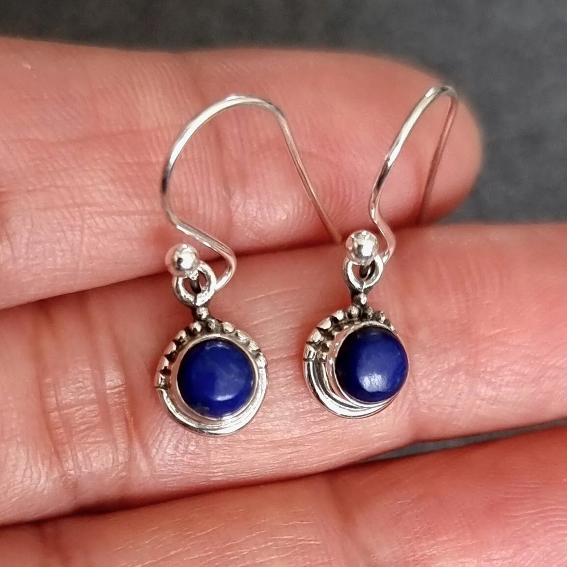 Boho Round 6mm Lapis Lazuli 925 Silver Earrings, E91LL