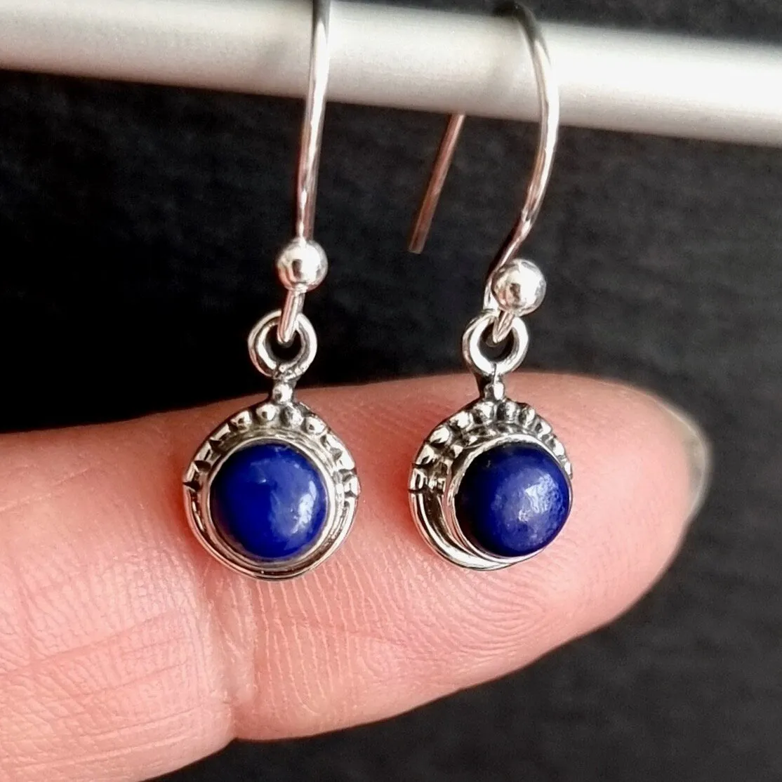 Boho Round 6mm Lapis Lazuli 925 Silver Earrings, E91LL