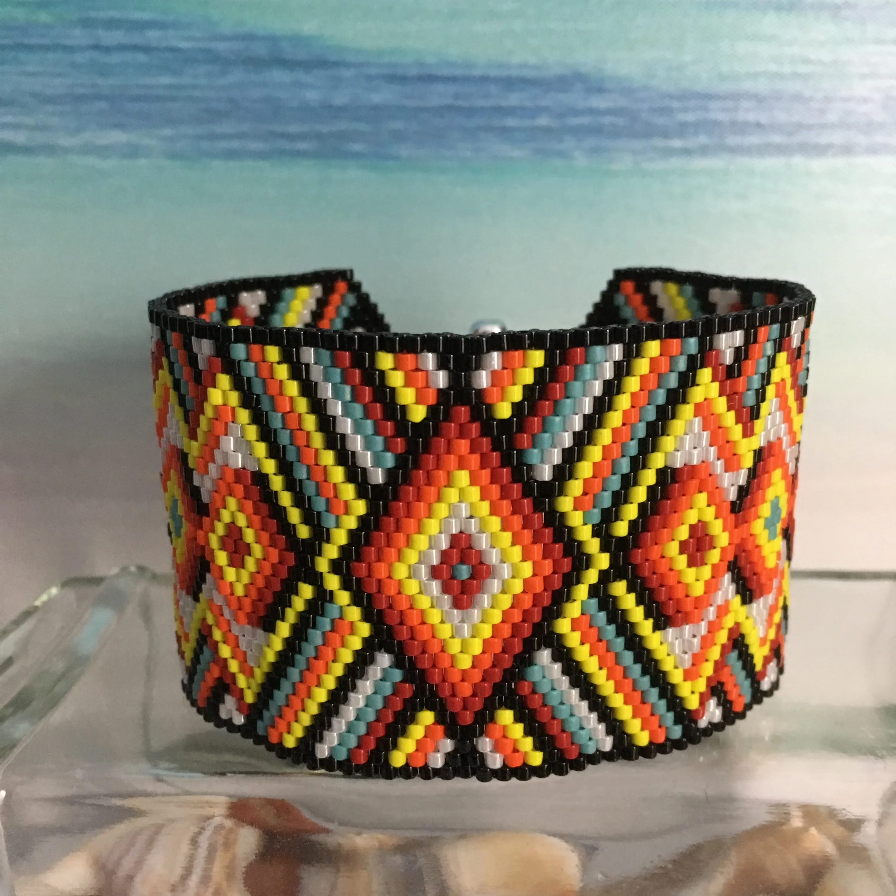 Bold Peyote Bracelet in Black, Red, White, Yellow and Blue