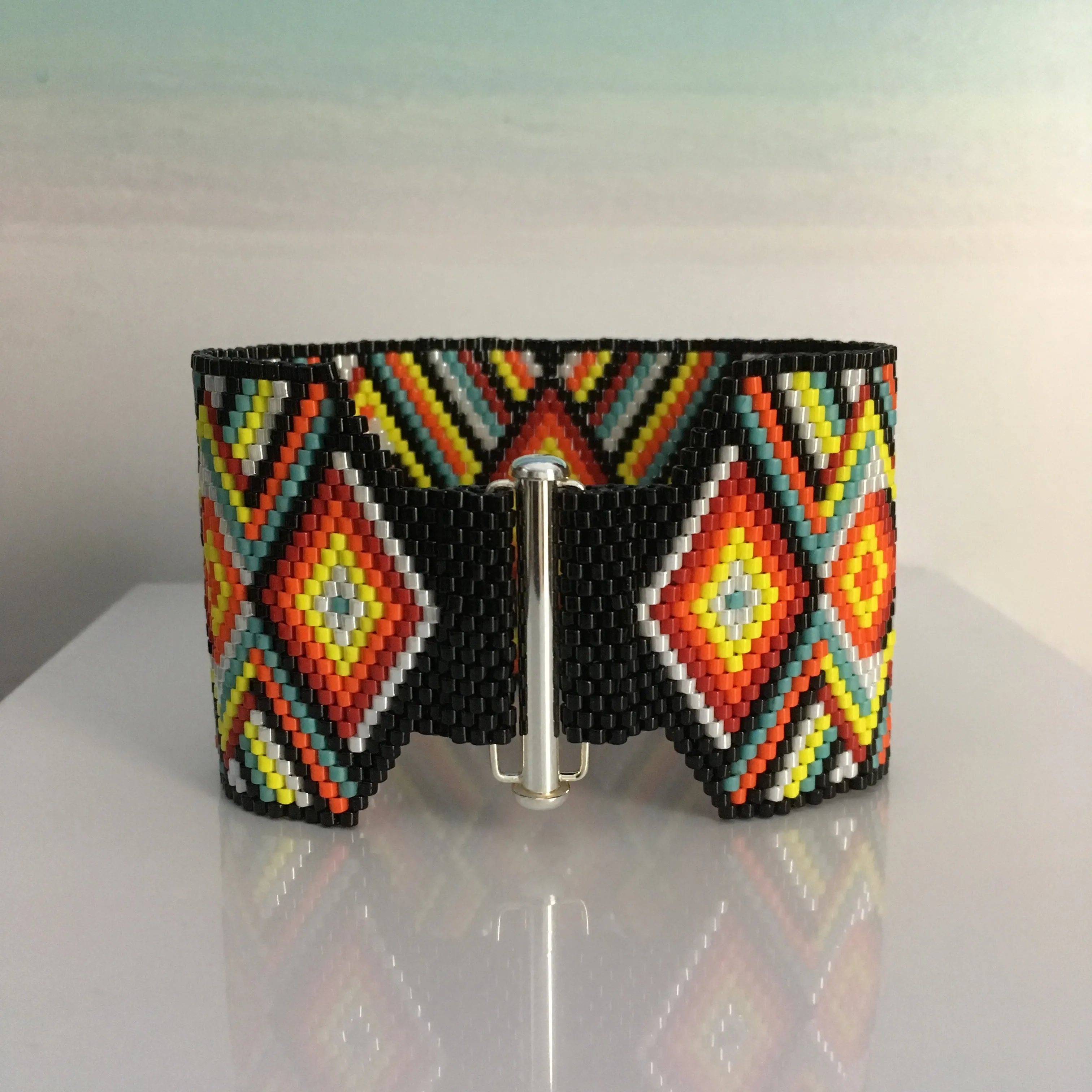 Bold Peyote Bracelet in Black, Red, White, Yellow and Blue