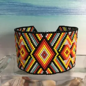 Bold Peyote Bracelet in Black, Red, White, Yellow and Blue