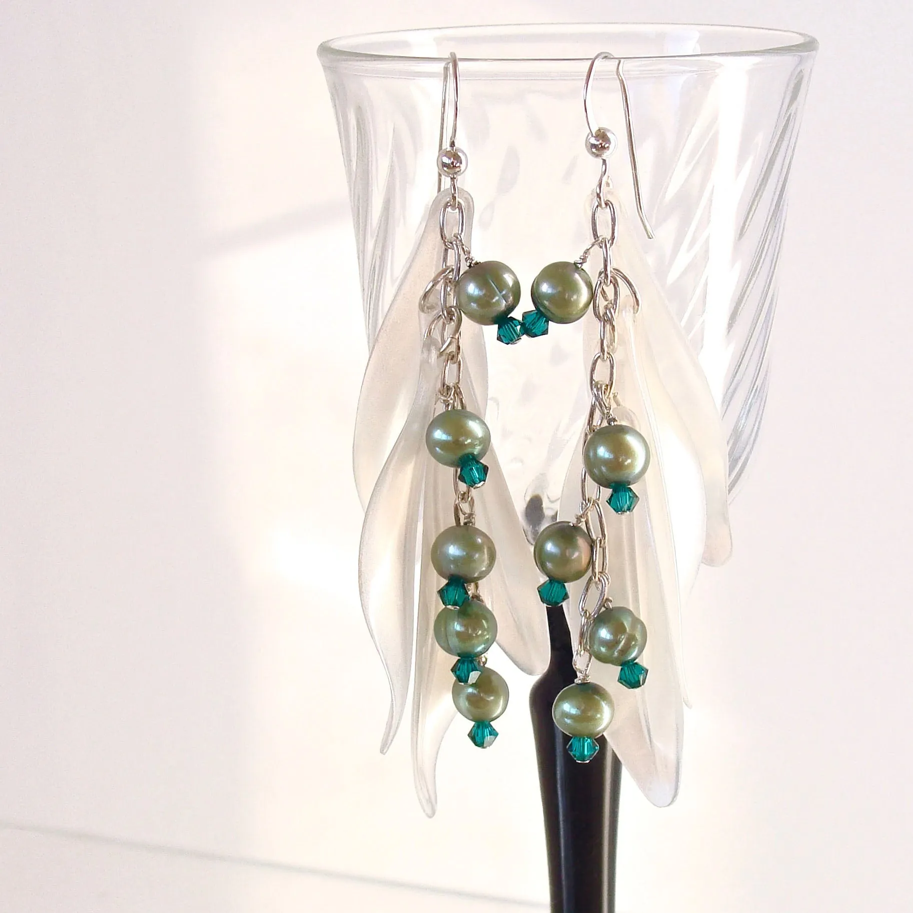 Brynn "Whimsicals": Dangle Earrings in Teal Green and White