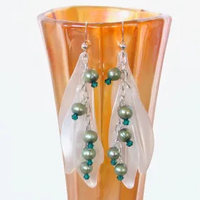 Brynn "Whimsicals": Dangle Earrings in Teal Green and White