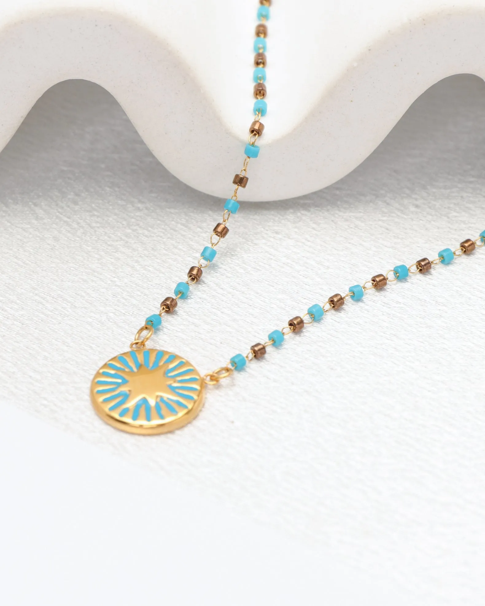 Calliope Blue Gold Star Boho Bead Necklace