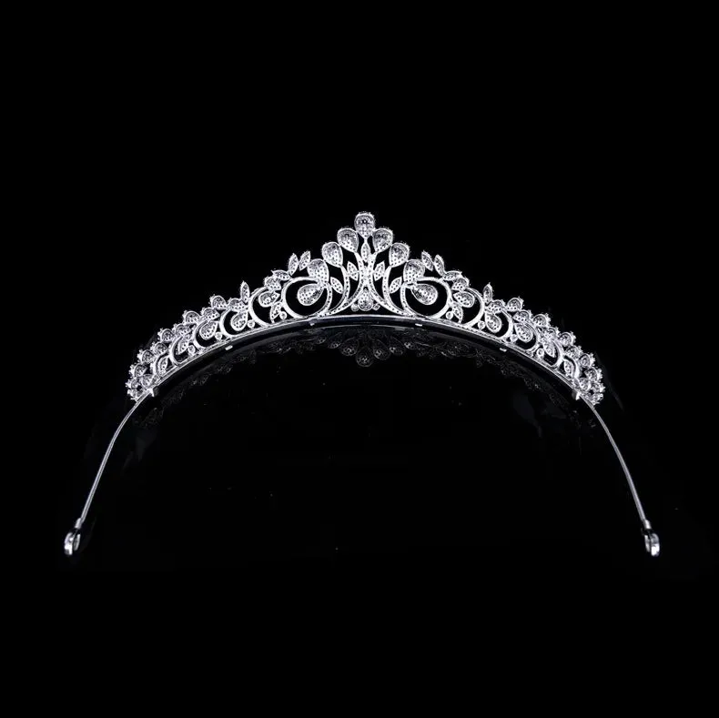 Classic Cubic Zirconia Leaf Wedding Micro-Inlaid Full Zircon Tiara Crown