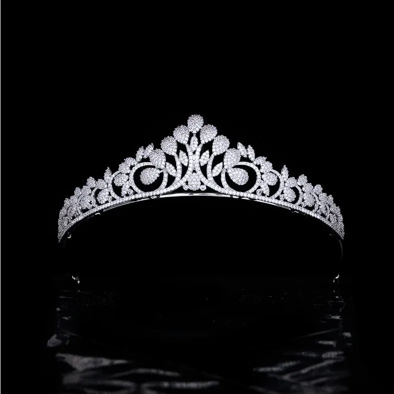 Classic Cubic Zirconia Leaf Wedding Micro-Inlaid Full Zircon Tiara Crown