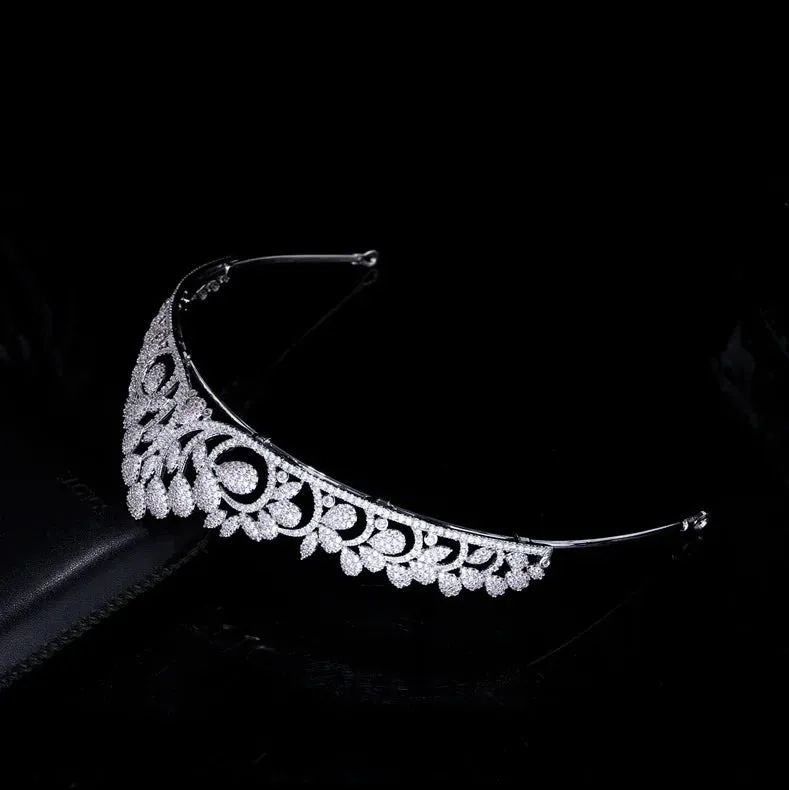 Classic Cubic Zirconia Leaf Wedding Micro-Inlaid Full Zircon Tiara Crown