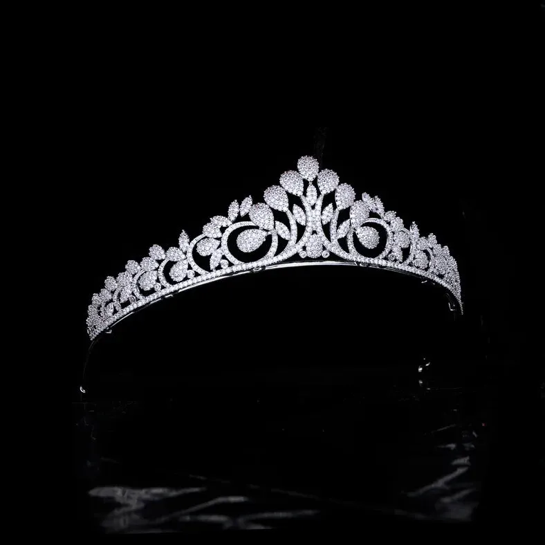 Classic Cubic Zirconia Leaf Wedding Micro-Inlaid Full Zircon Tiara Crown