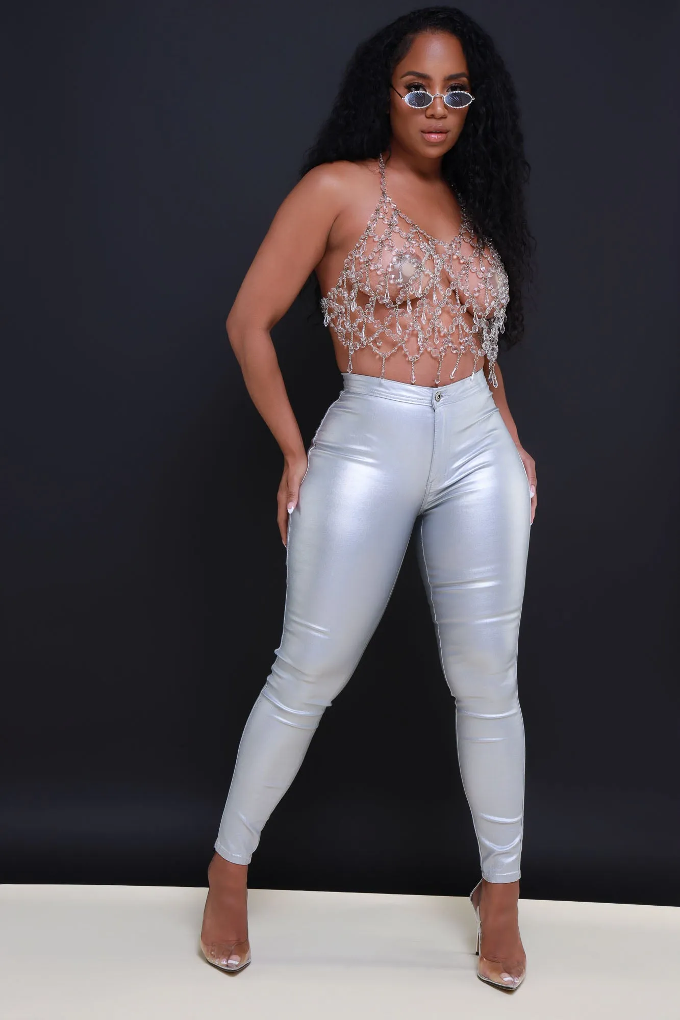 Coming In Hot High Rise Metallic Skinny Pants - Silver