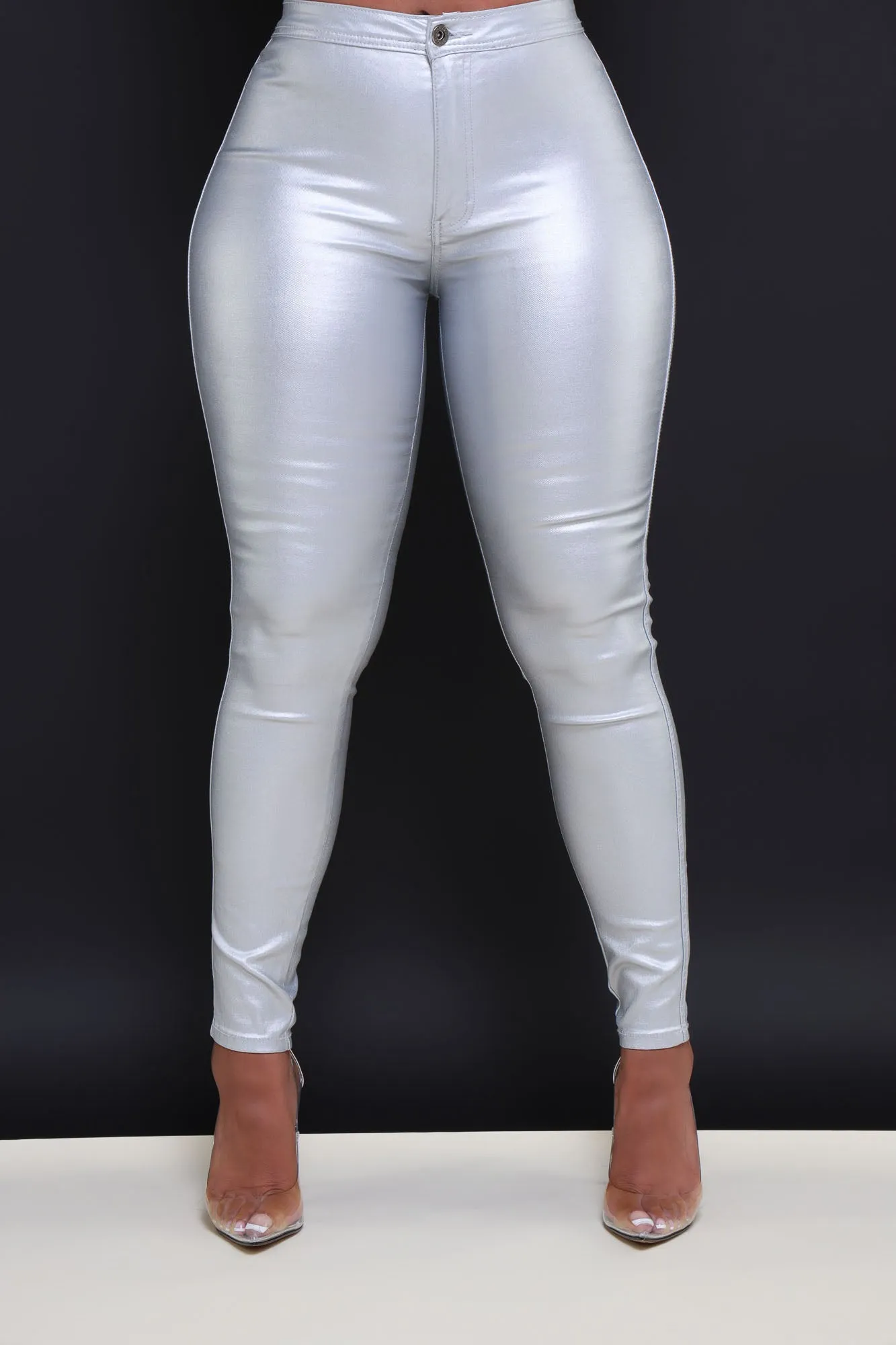Coming In Hot High Rise Metallic Skinny Pants - Silver