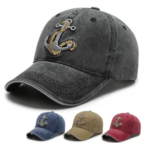 Cool Women Men Cotton Washed Baseball Cap Anchor Embroidery Four Season Outdoor Vintag Visor Casual Cap Hat For Women Men