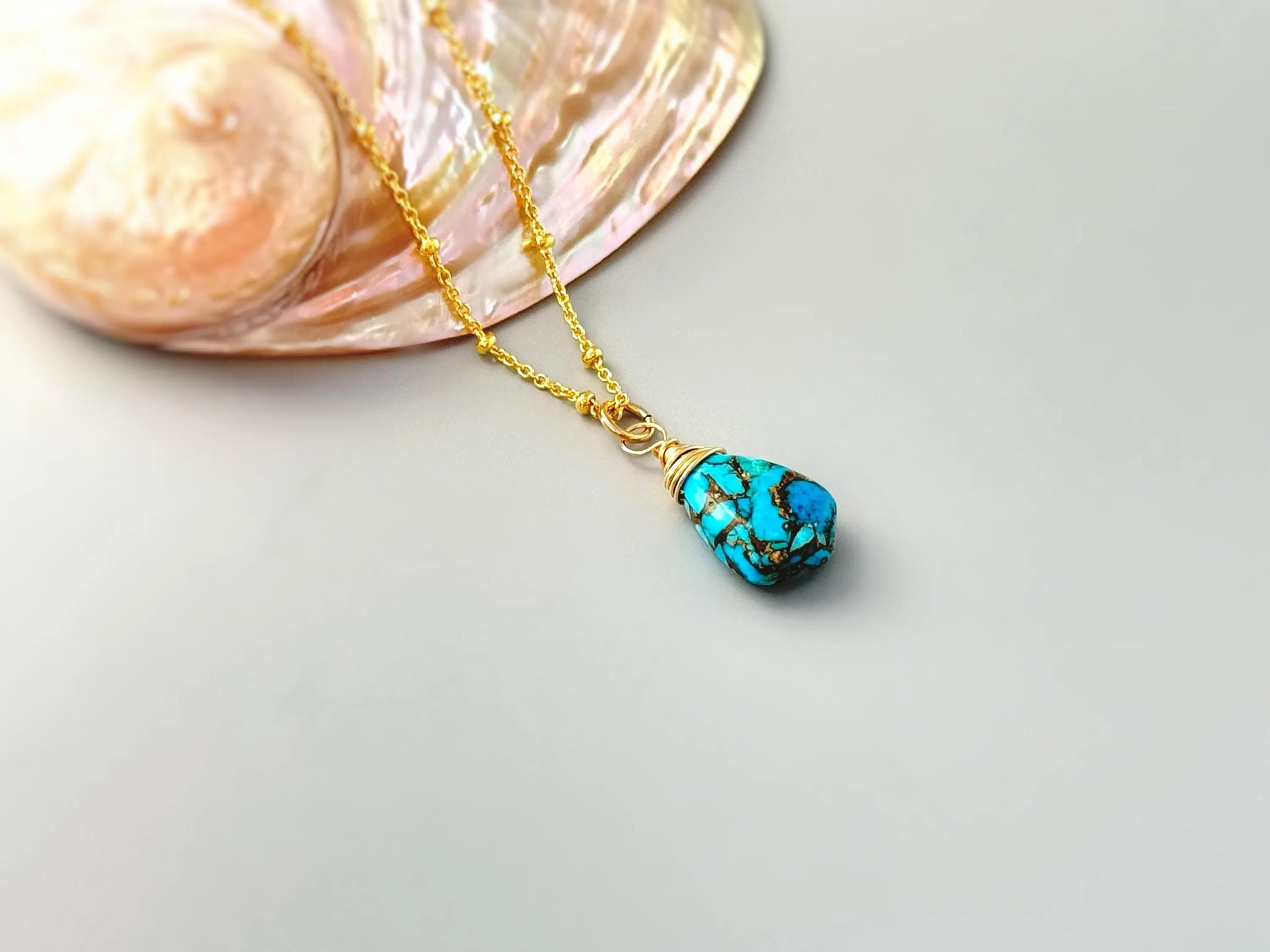 Copper Turquoise boho necklace Gold, Sterling Silver, Rose Gold