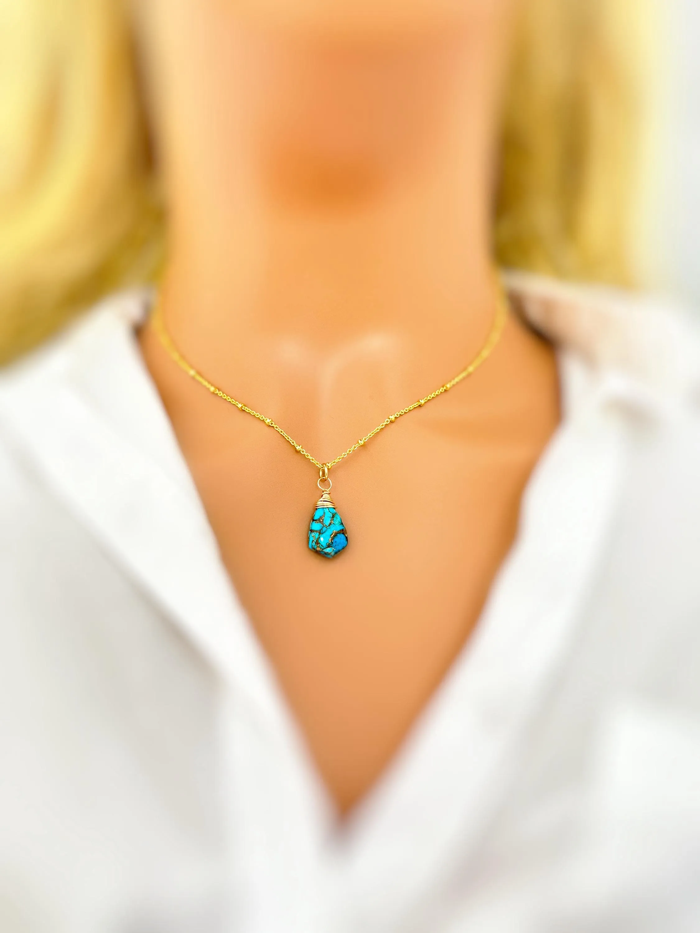 Copper Turquoise boho necklace Gold, Sterling Silver, Rose Gold