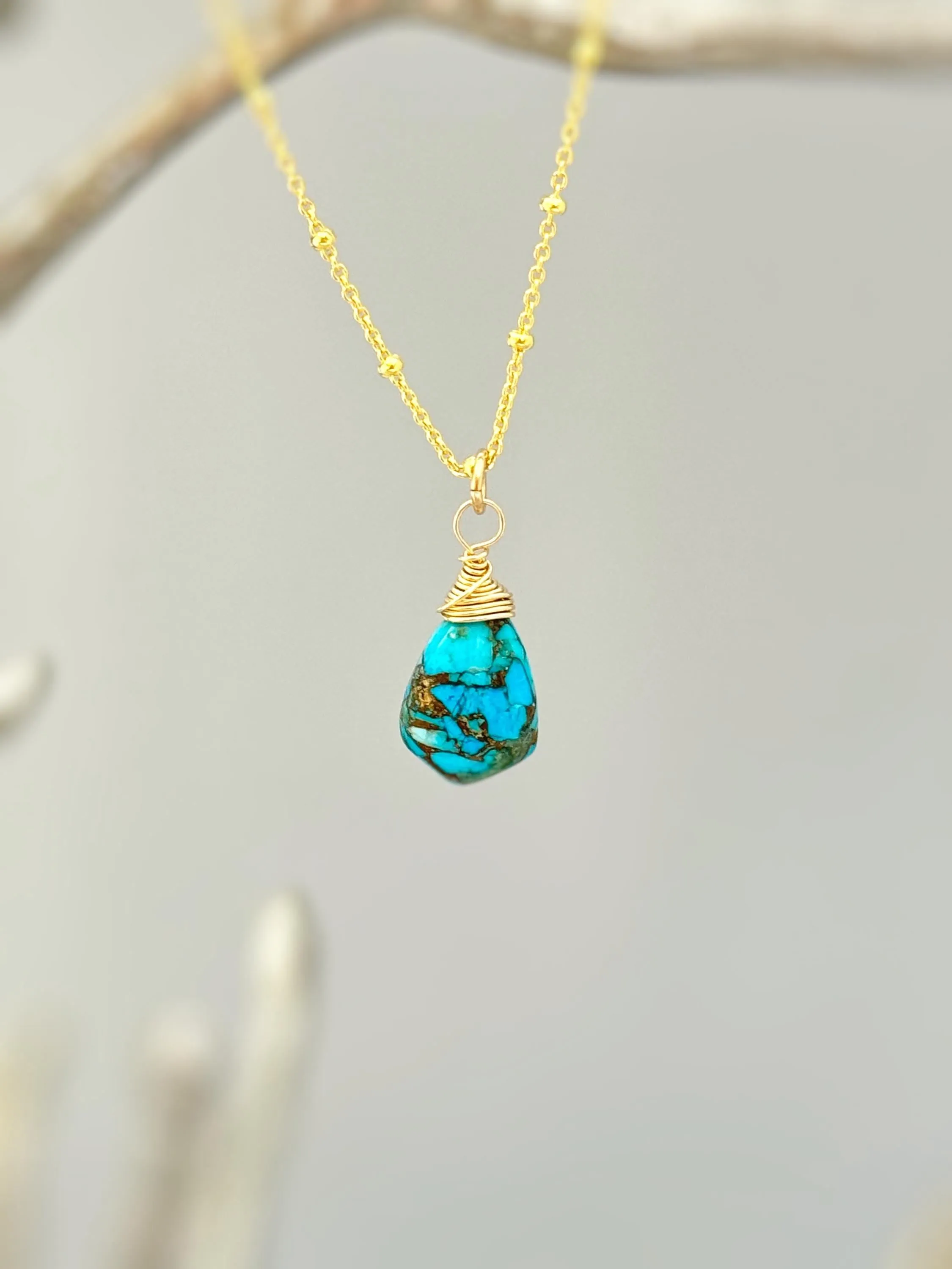 Copper Turquoise boho necklace Gold, Sterling Silver, Rose Gold