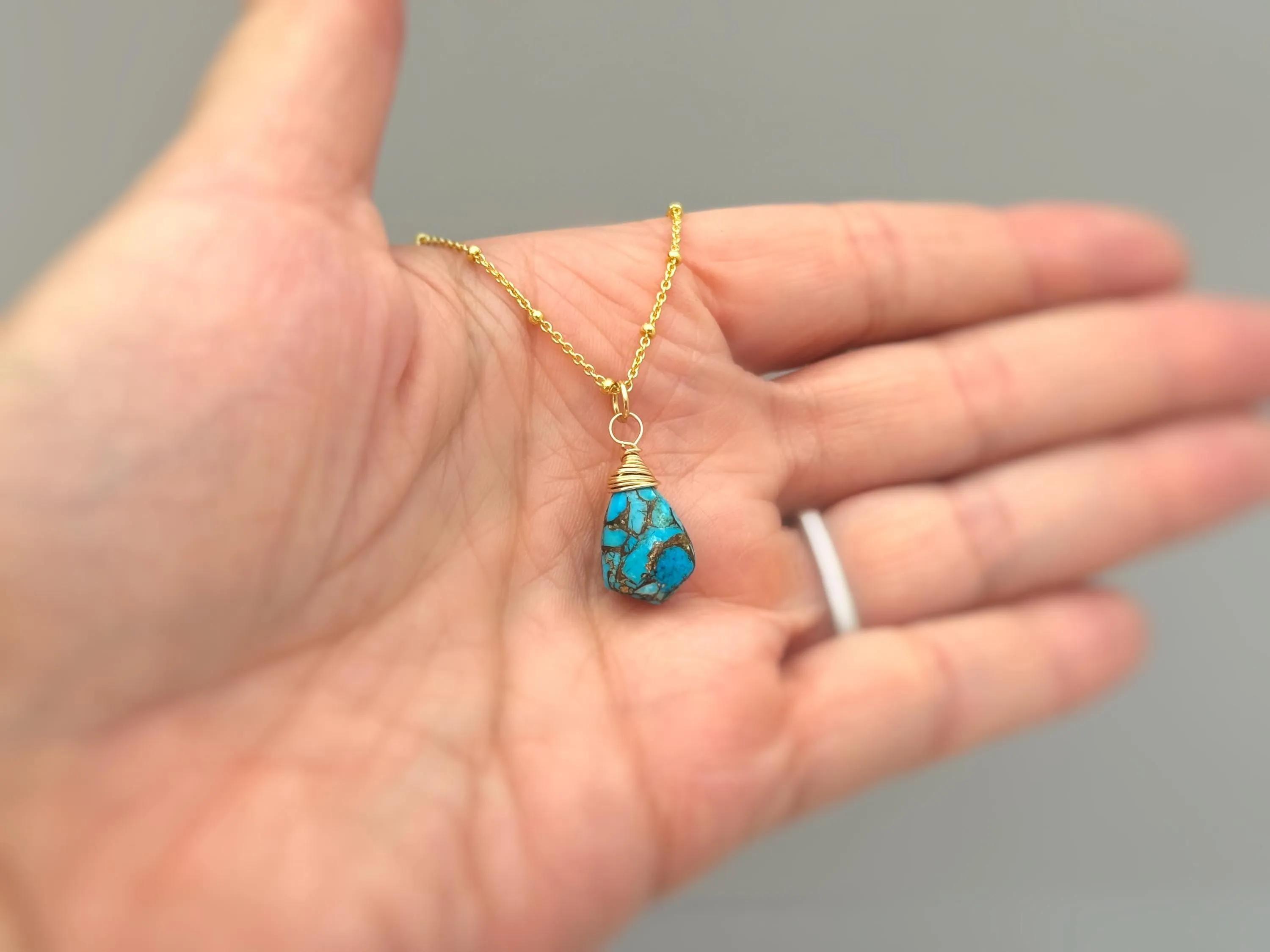 Copper Turquoise boho necklace Gold, Sterling Silver, Rose Gold