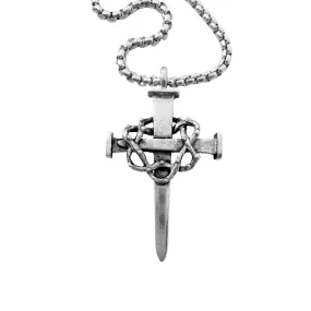Crown Of Thorns Nail Cross Large Pendant Antique Silver Metal Finish Heavy Chain Necklace