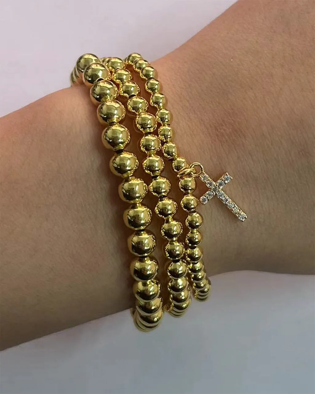 CZ Cross Beaded Bracelet Set
