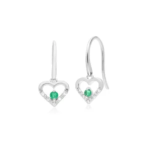 Damen 9 Karat Weiss Gold Einzeln Smaragd & Diamant Herzen Tropfen Ohrringe