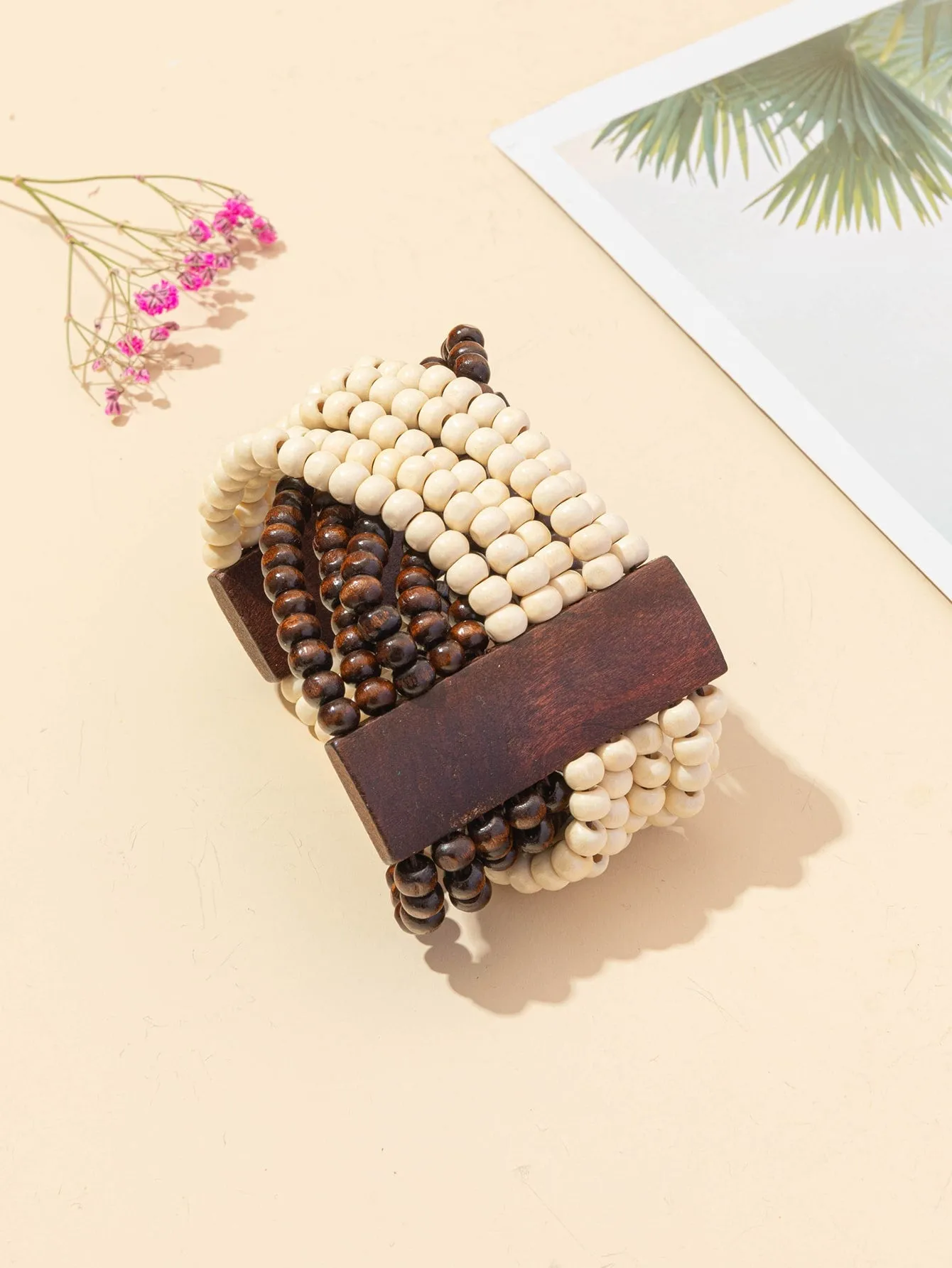 Dark and Light Wooden Bead Decor Bracelet Women Bracelet Stackable Bracelet