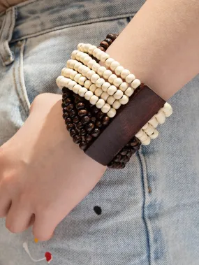 Dark and Light Wooden Bead Decor Bracelet Women Bracelet Stackable Bracelet