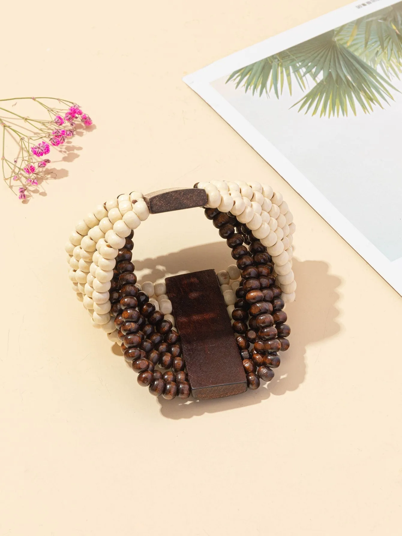 Dark and Light Wooden Bead Decor Bracelet Women Bracelet Stackable Bracelet